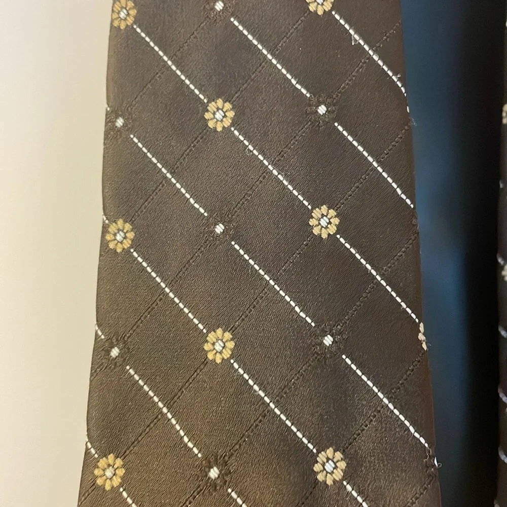 Givenchy Brown Floral Embroidered Polyester Vintage Necktie Tie
